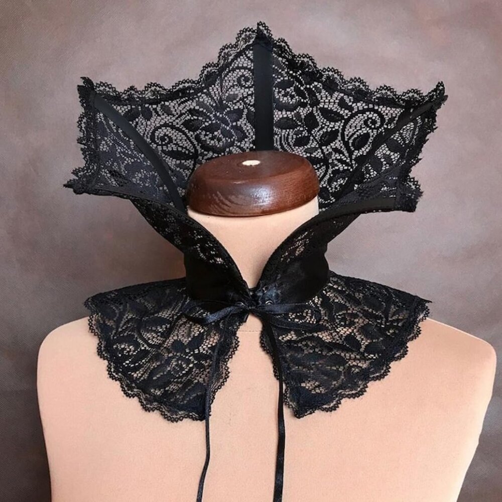 Women Black Victorian Collar Gothic Accessories Cosplay Vampire Costume - Picture 8 of 9
